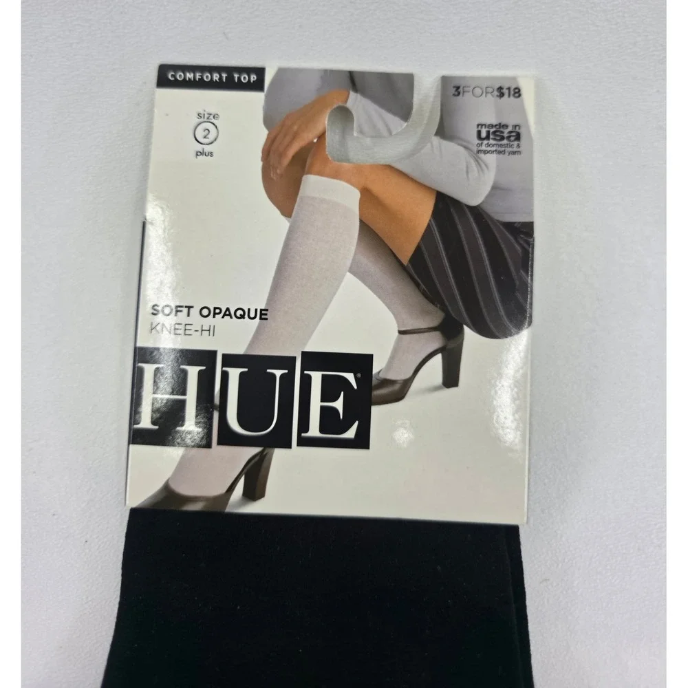 Hue Soft Opaque Knee-Hi Socks Lot of 3 Black Comfort Top Size 1 & 2 Plus DD1015